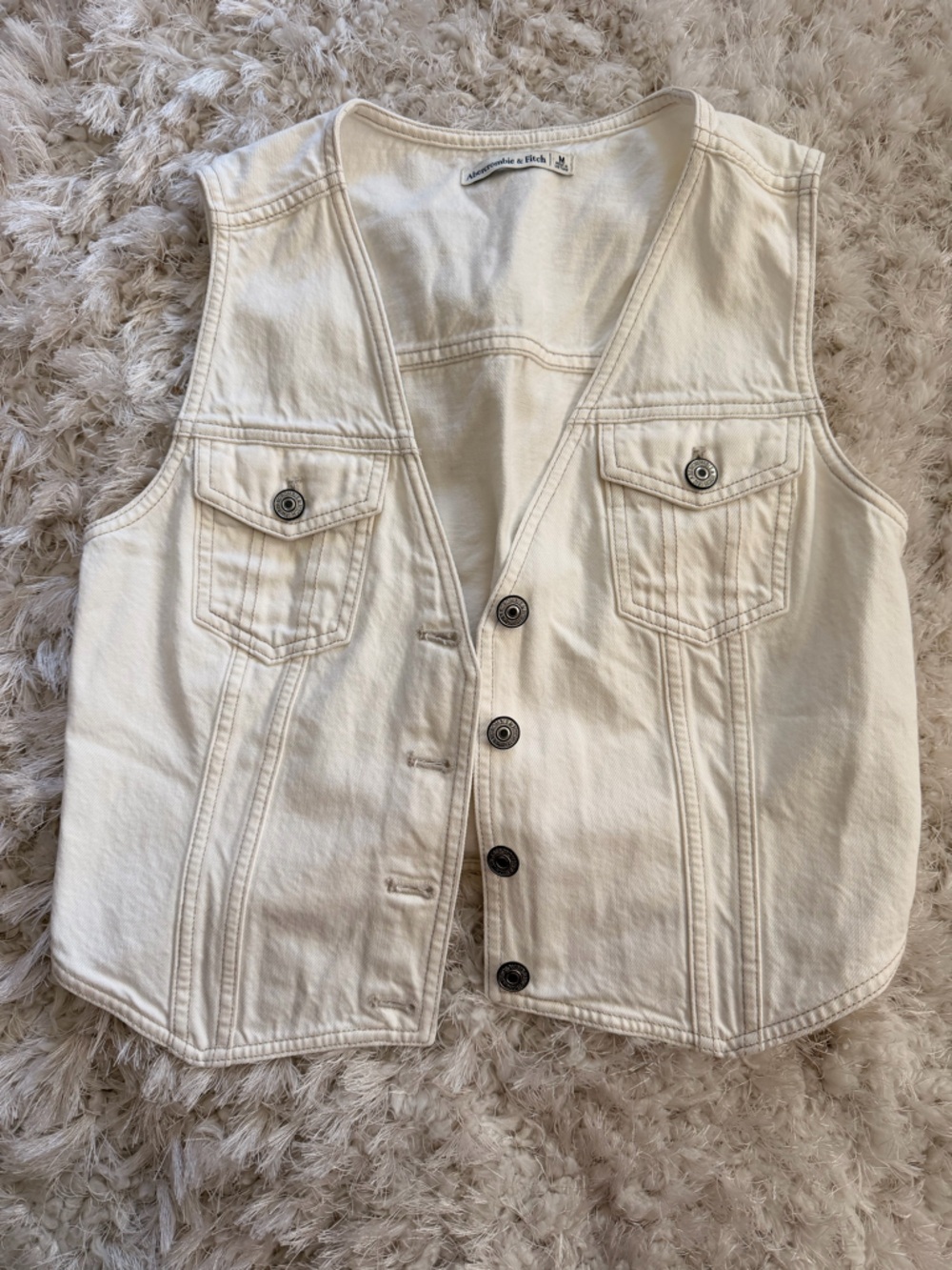Abercrombie & Fitch White Denim Cropped Vest